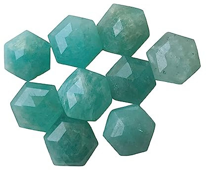 Gems For Jewels 7-7,5 mm Amazonit facettierte Sechseck-Cabochons mit flacher Rückseite für Damen, Amazonit-Sechseck im Rosenschliff, loser Amazonit für Schmuck (5 St. bis 10 St. Option)-ADG360 (5 St.)