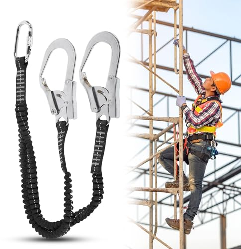HERCHR Elastischer Haken Sicherheitsgurt, 25kN Doppelte Große Hakenschnur aus Stahl, 25mm Stoßdämpfendes Sicherheits Lanyard, Anti-Fall Sicherheitsseil, Wireman Sicherheitsgurt Für Den Außenbereich