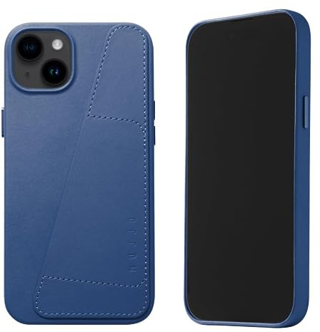 Mujjo Leder-Schutzhülle für iPhone 15 Plus und 14 Plus, Premium-Schutzhülle aus europäischem Leder mit Kartenfach, verbesserter Handy- und Kameraschutz, hergestellt aus recyceltem Material, schlankes
