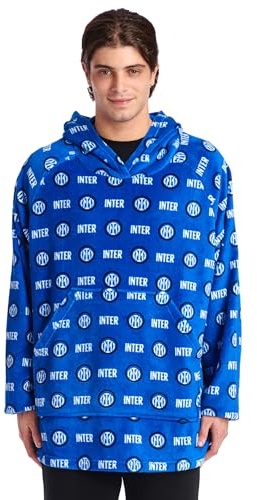 Inter - Felpa con Cappuccio Oversize Poncho Coperta Indossabile Gigante, Coperta Pullover, Super Confortevole, Gigante Tasca Anteriore. Fantasia Nerazzurra con Logo Prodotto Ufficiale