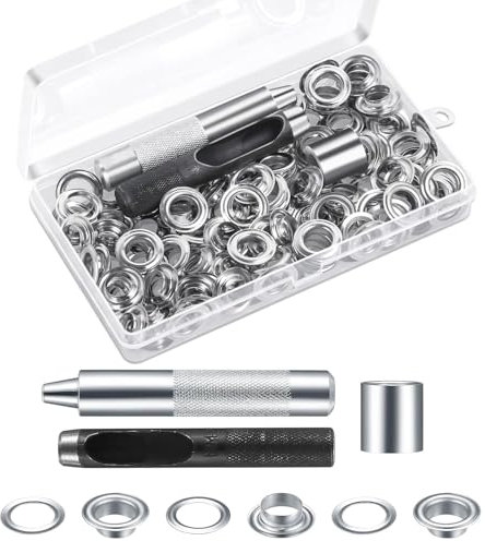 VEGCOO 130 Sets Metal Eyelets Grommet Kit, 10mm Eyelet Punch Kit with 3 Hole Punch Tool, Eyelets Kit for Fabric, Leather, Clothing, Shoes Craft Making