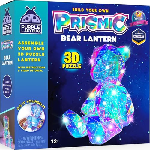 PURPLE LADYBUG Prismic 3D Bear Puzzle Nightlight - DIY LED Craft Kit for Kids & Teens, 8-12 Year Old Gifts for Girls & Boys, Valentines Gift Light-Up Decor, Room Decor for Boys & Girls