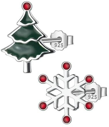 925 Sterling Silber Asymmetrische Schneeflocke Weihnachtsbaum Ohrstecker Für Frauen Hochzeit Party Feines S925 Geschenk