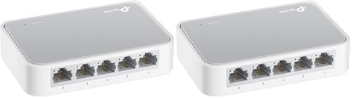 TP-Link TL-SF1005D 5-Port Fast Ethernet-/Netzwerk-/LAN Switch (10/100Mbit/s, automatische Geschwindigkeits- und Duplexanpassung, Plug-und-Play, Auto-MDI/MDIX, lüfterlos) weiß (Packung mit 2)