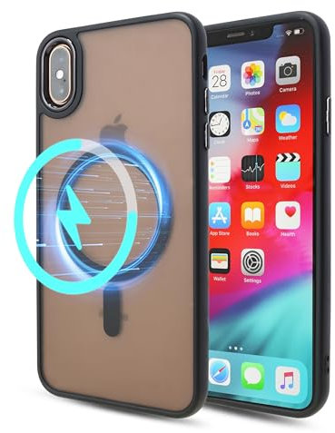 YmhxcY For iPhone XS Max Case,Compatible with MagSafe, Translucent Matte Back Slim Shockproof Phone Cover,iPhone XS Max Case-6.5 Inch(Black)