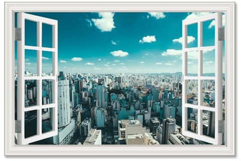 EYEZER Chrysler Building su Tela Quadri Moderni Soggiorno quadro su tela moderno new york poster finestra 3d da parete new york Immagini Decorazione Telaio interno 40x60 cm (16x24in)