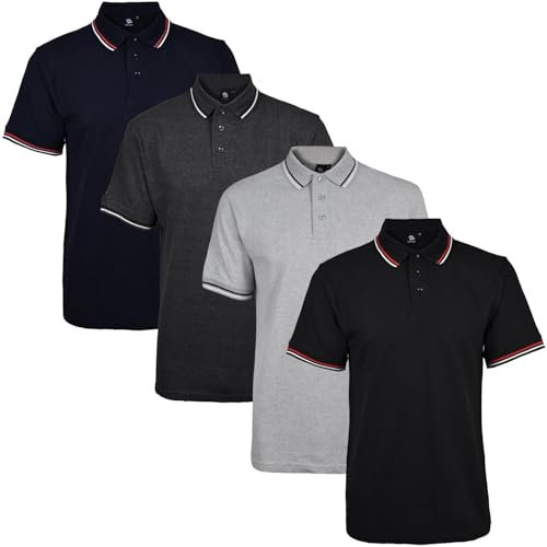 True Face Mens Tshirts Polos Pique Tipping Pocket Collar Buttoned Regular Fit Top Tip Set 1-4 Pack L