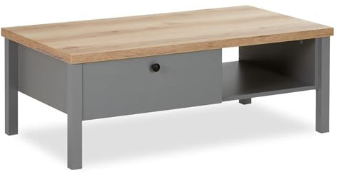 Homestyle4u 2492, Moderner Couchtisch Wohnzimmertisch 110x60 cm Grau Holz Beistelltisch Schubkasten massiv Stauraum