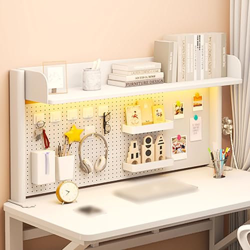 Desktop 2/3-Tier Shelving Unit with Adjustable Metal Storage Tray, Clamp-on Desk Shelf with Perforated Board and Hooks Clip On Shelving Unit for Desktop Accessories
