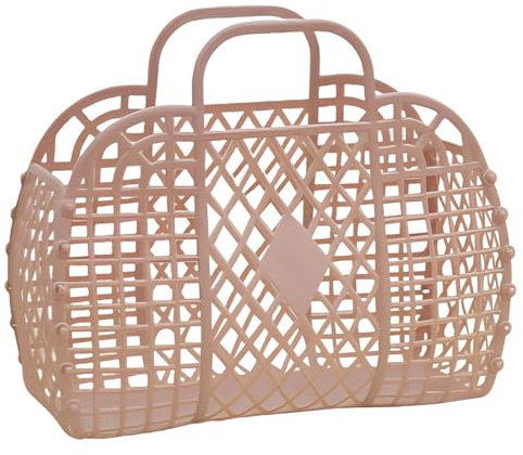 Zuasdvnk Sacs à gelée en plastique, panier cadeau réutilisable, sac de plage, mariée, panier de Pâques, Rose, Voir description