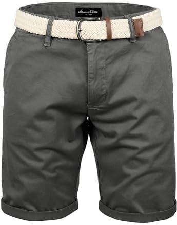 Amaci&Sons Herren Chinoshorts inkl. Gürtel Männer Kurze Bermuda Hose Regular Fit Gurt7030 Dunkelgrau W31
