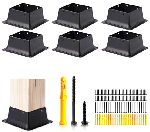 Vigtayue 4x4 Post Base Kit - 6pcs Black Powder-Coated Steel Square Post Base for Deck Porch Handrail Railing Support