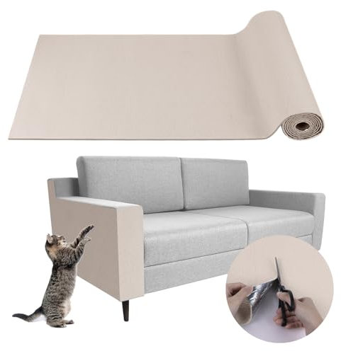 Alfombra rascador para Gatos Adhesivo tapete rascador Protector Sofa Gatos arañazo Pared (Beige, 40×400cm)