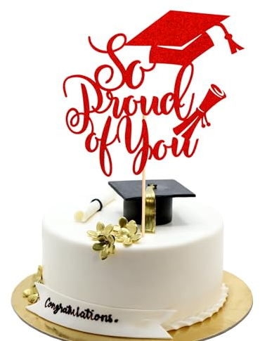 Arthsdite 1 Pc So Proud of You Cake Topper Congrats Grad 2025 Graduation Party Decoration - Red Glitter