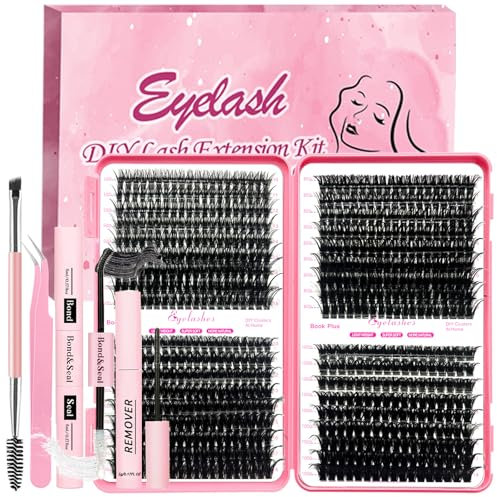 Qiveaory Kit de Extensión de Pestañas DIY Eyelash Extension de Rollo D 684 Piezas Independientes,Pegado y Sellado de Pestañas,Cepillo de Pinzas Eliminación de Pestañas (10-18mm,50D+60D+80D+100D) ﻿