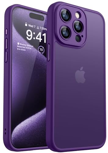 CANSHN Matte Compatible with iPhone 15 Pro Max Case, Upgraded [Full Camera Protection] [Translucent Matte] Shockproof Protective Phone Case 6.7 - Deep Purple