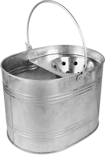 Novostyl® 13L Heavy Duty Industrial Metal Mop Bucket, Galvanised, Steel, Easy Lifting with Handle, Durable for Home Bathroom, Kitchen Office General Cleaning