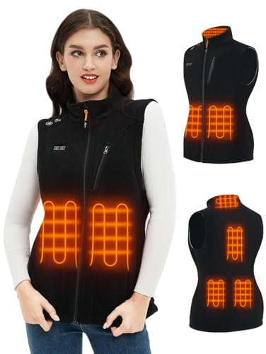 Telguua Gilet Chauffant Polaire pour Femmes avec Batterie 10000mAh 5V, 6 Zones Chauffants/3 Réglages de Température Adapté au Camping, à la Randonnée, Tissu Polaire Réversible Lavable en Machine