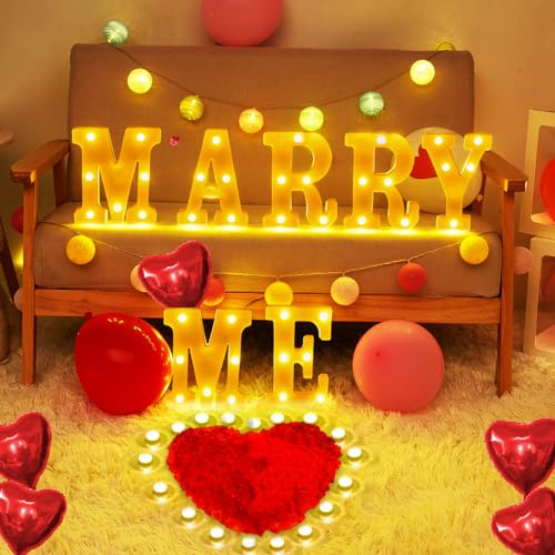 Lettres Lumineuses Marry Me, Lettre Décorative En Plastique LED Pour Chapiteau De Fête Avec 2000 Pièces De Roses Artificielles Rouges Pour La Décoration De Proposition De Mariage Pour Extérieur