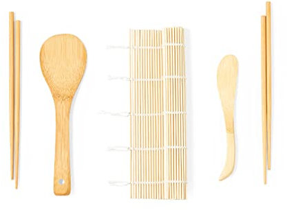 GLOBAL APPLIANCES Kit Sushi Completo – 1 Esterillas de Sushi, una cuchara y cuchillo/paleta de Arroz, 2 Pares de Palillos de Bambú – Sushi Maker Kit para Hacer Sushi en Casa – Utensilios Sushi,