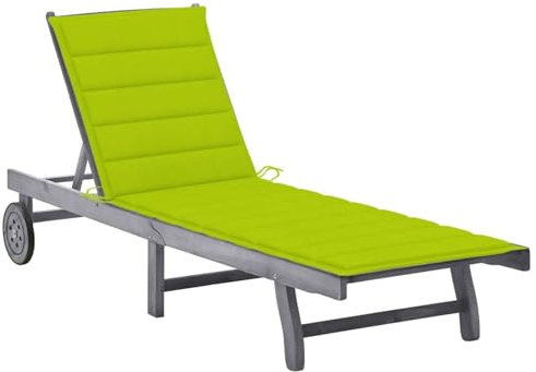 Iiaky Sonnenliege mit Auflage Grau Akazie Massivholz Sonnenliege Klappbar Campingliege
