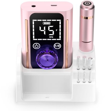 ANBEISTEE Ponceuse pour Ongles Professionnelle Rechargeable 45000 RPM, Contrôle à Ecran Tactile, Durée de Vie de la Batterie 15h, Pour Manucure/Pédicure/Sculpture/Polissage, Rose