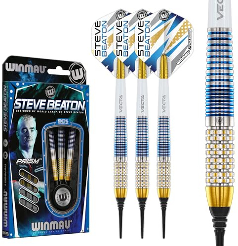 WINMAU Darts – Profi-Spieler – Steve Beaton Legacy Edition, 90% Wolfram, 18 g Fass / 20 g Vollgewicht, Weiche Spitze Darts-Set mit Dart Flüge und Dart-Schäften