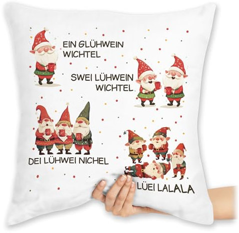 Kissen 40x40 Zierkissen - Weihnachtskissen Christmas Geschenke - Ein Glühwein Swei Glühwein | Wichtel | Weihnachten | Weihnachtsmarkt | Weihnachtsmotiv I Weihnachtsmarkt I Adventszeit - 40 x 40 cm