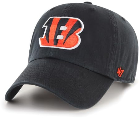 47 NFL Cincinnati Bengals Clean Up Unisex-Baseballkappe, Verstellbarer Riemenverschluss, Einheitsgröße, Team Logo, Farbe Schwarz