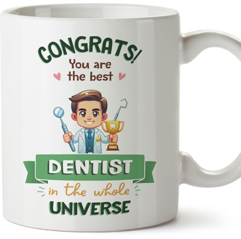 MUGFFINS Dentist Man Mug - in English - Best in Universe Trophy - Funny Gift for Colleagues - Ceramic 11oz Mug