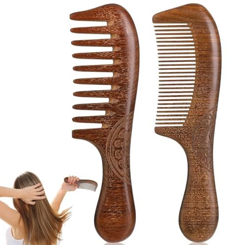 2 Stück Multifunktionaler Haarkamm Aus Holz, Walnut Hair Comb, Antistatisch Bequem Glätten Holzkamm, Für Dicht Feines Langes Haar Kamm Massage Langlebig Natur Bartkamm Damen Und Herrenals Geschenk.
