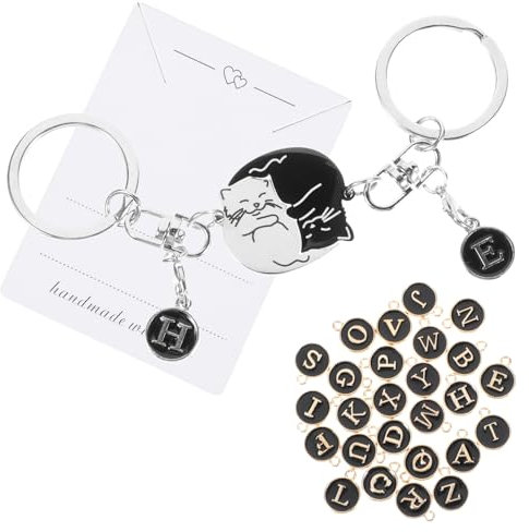 Yuanchu Paar Katzen Schlüsselanhänger, Puzzle Katzen Schlüsselanhänger Partner mit Buchstabe Personalized Edelstahl Cat Matching Keychain Couple Valentine's Day Geschenke für Jahrestag Freundschaft