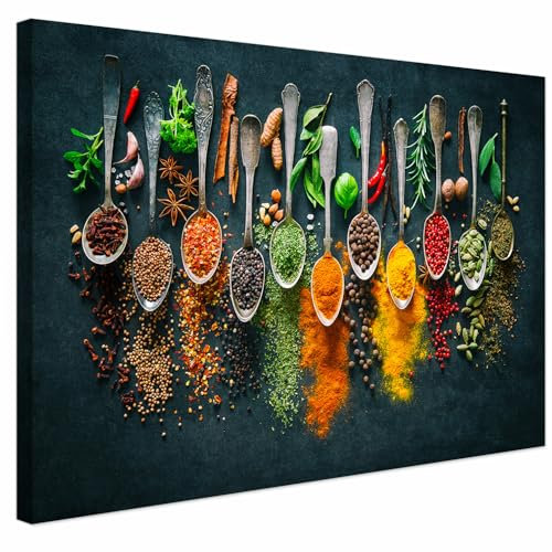 AREDE Tableau Décoration Murale sur Toile | Herbes et épices | Art Déco Salon Chambre | Tableau Moderne 60 x 40 cm | Prêt à être accroché