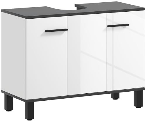 HOMCOM Mueble bajo Lavabo Mueble de Lavabo con Pie Mueble de Baño con 2 Puertas y Estantes Ajustables para Lavabo con Pedestal o con Pies 80x34x60 cm Blanco Brillante