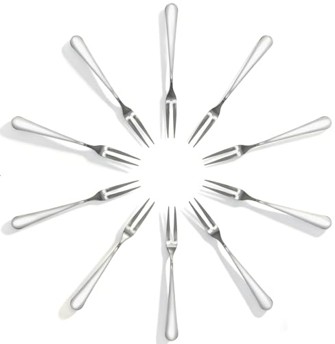 Sumhao Fruit Forks Set of 10, Stainless Steel 410 Cake Fork, Mirror Polished Dessert Forks for Home, Picnic, Party Snacks, Durable & Dishwasher Safe