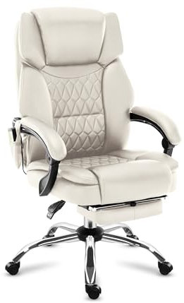 MARK ADLER Boss 6.0 | Bürostuhl Massagesessel Ergonomischer Chefsessel mit Massagefunktion | 4 Punkt Vibrations | Fußstütze | Wärmefunktion | Drehbar | Kopfunterstützung | Stoff | Beige