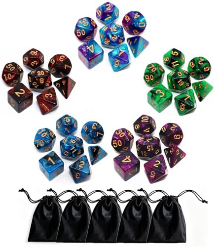 Würfel Set-5 Pack Polyhedral D&D Würfels Sets Kompatibel mit Dungeons and Dragons DND Role Playing Game RPG Spiele Doppelfarben Würfel mit D4 D6 D8 D10 D% D12 D20 (5 Farben)