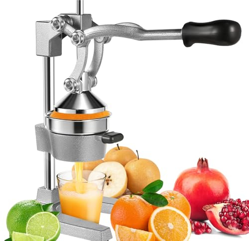 Sararoom Saftpresse Edelstahl, Obstpresse, Zitruspresse, Orangenpresse Manuell | Entsafter Metall, Fruchtpresse - Handpresse Cast Iron Juicer für Orangen, Zitronen, Granatäpfel, Grapefruits (Hellgrau)