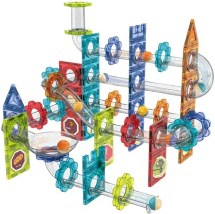 Lucknel® Magnetische Kugelbahn – 120-teiliges Konstruktionsspiel mit Lichtelementen – Stickerbogen – Montessori STEM Lernspielzeug – für Kinder ab 3 Jahren – kreatives Spiel