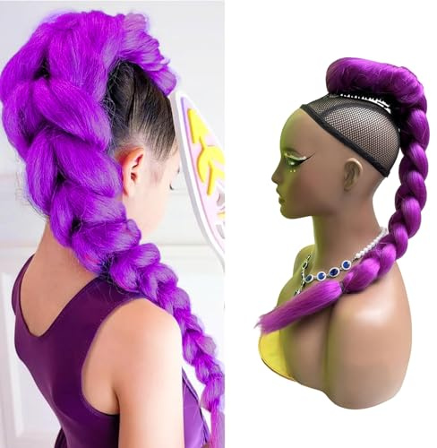 Lunga Treccia Viola con Fermaglio a Pinza Extension per Capelli da Cosplay 24 Pollici Trecce Sintetiche Extension per Coda di Cavallo per Costume Cosplay Anime Halloween