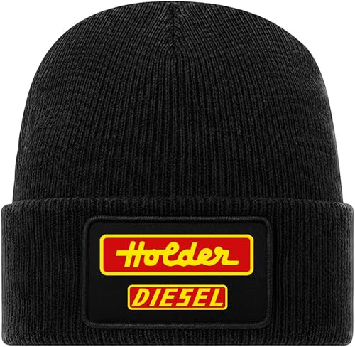 Beanie Holder Diesel Oldtimer Rollmütze Druckmotiv in gelb/rot auf Baumwoll-Twill-Aufnäher mit Klettverschluss