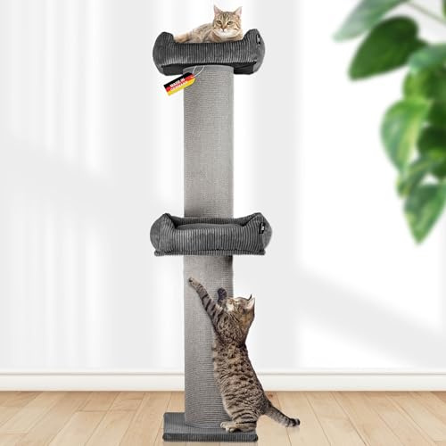 Rohrschneider XXL Kratzbaum Frieda, waschbarer Cord (d.grau, Gr. 2) | Tauschbare Kratzmatten, Stabil, Extra breite Säule, Bezug waschbar, Für große, mittlere, kleine Katzen