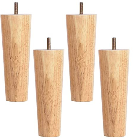 Lot de 4 pieds de meubles coniques en bois massif avec boulon M10 pré-percé pour armoire, lit, commode, chaise, bureau, canapé, support TV