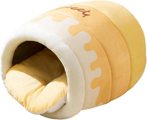 KJHZCE Honey Pot Cat Bed Cat Nest Self Warming Indoor Kennel Snooze Cozy Dog Nest Cat Hideaway S(M yellow)