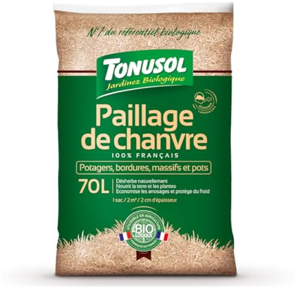 Paillis de Chanvre - 70L – idéal pour Les Potagers - Bordures - Massifs et Pots - Conviendra pour Toute Autre Plantation - Désherbe Naturellement - Utilisable en Agriculture Biologique