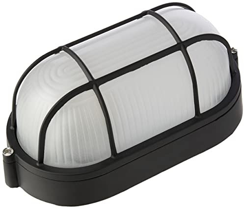 Knightsbridge TPOV60B IP54 ovale Schottlampe mit Drahtschutz und Glasdiffusor, 60 W, Schwarz