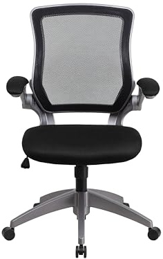Flash Furniture Kale Bürostuhl mit mittlerer Rückenlehne, drehbar, ergonomisch, mit grauem Rahmen und hochklappbaren Armlehnen, Schwarz