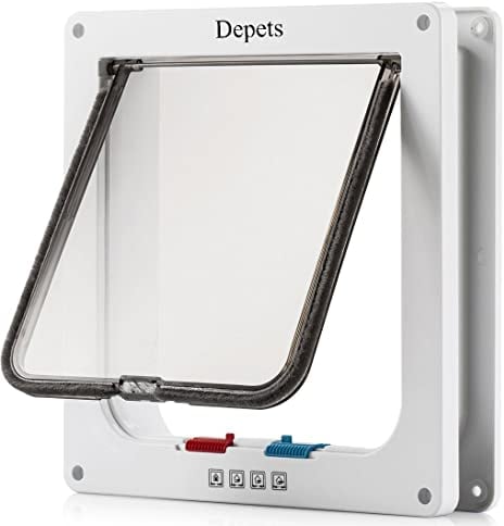 Depets Porta per gatti di grandi dimensioni (esterno 25 x 234 cm) chiusura a 4 vie per interni ed esterni resiste alle intemperie per animali con circonferenza <584 cm per finestre e pareti