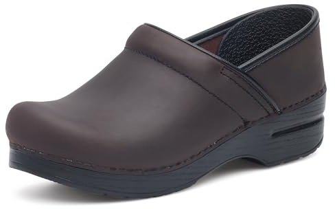 Dansko Women’s Professional Slip-On Clogs –Rocker Sole and Arch Support for Comfort-Ideal for Nursing, Food Service, Healthcare Antique Brown/Blk 7.5-8 Wide US