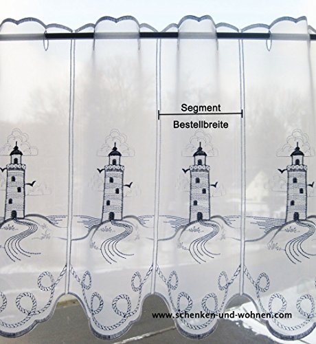 1 Stück Scheibengardine Leuchtturm in Blau ca. 16 cm, H 40 cm